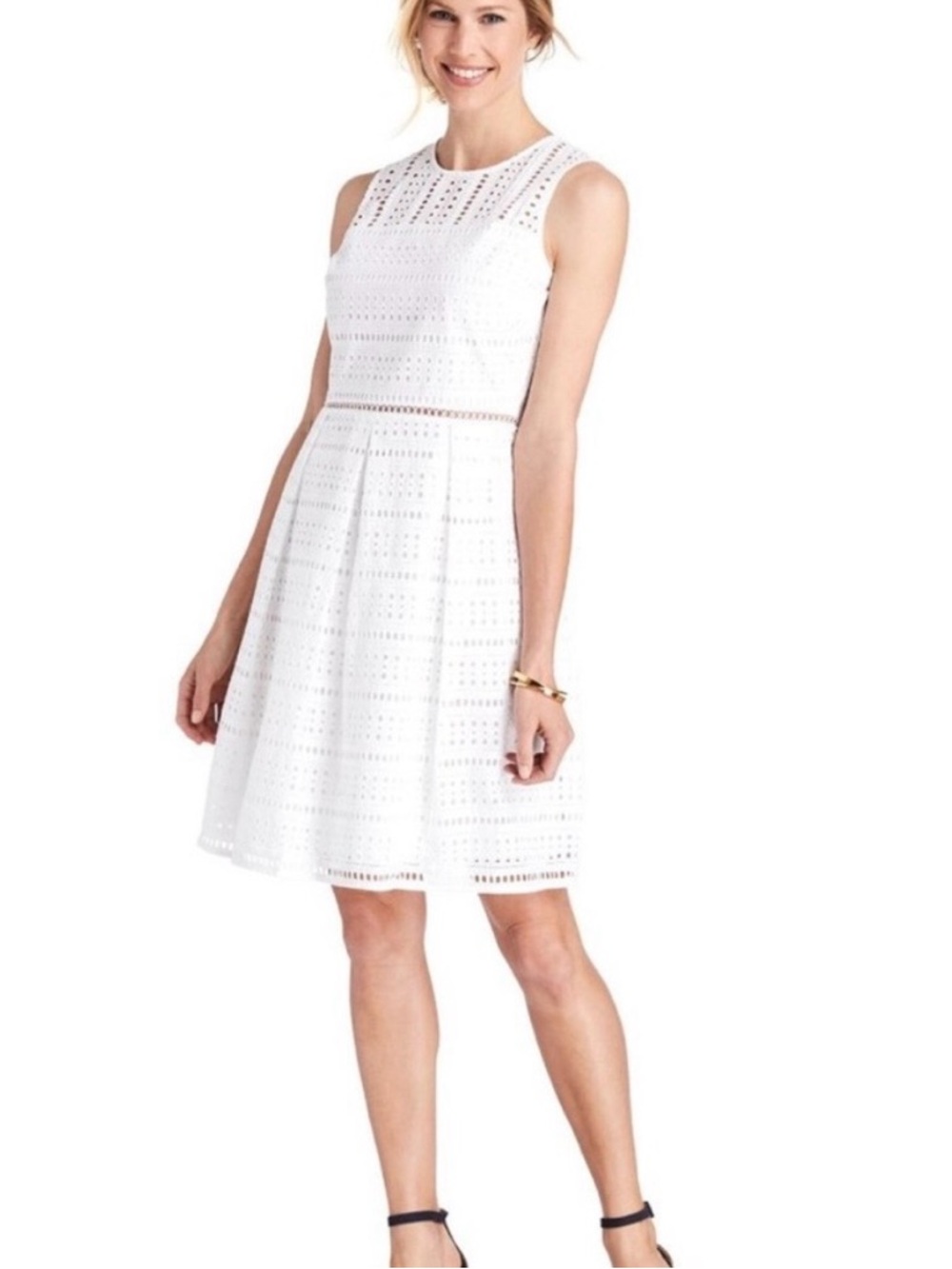 Vineyard Vines White Sleeveless Eyelet Fit-and-Flare Dress